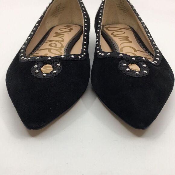 Sam Edelman Rini Black Suede Point Toe Silver Studded Key Hole Ballet Flats Sz 6 - Picture 10 of 16
